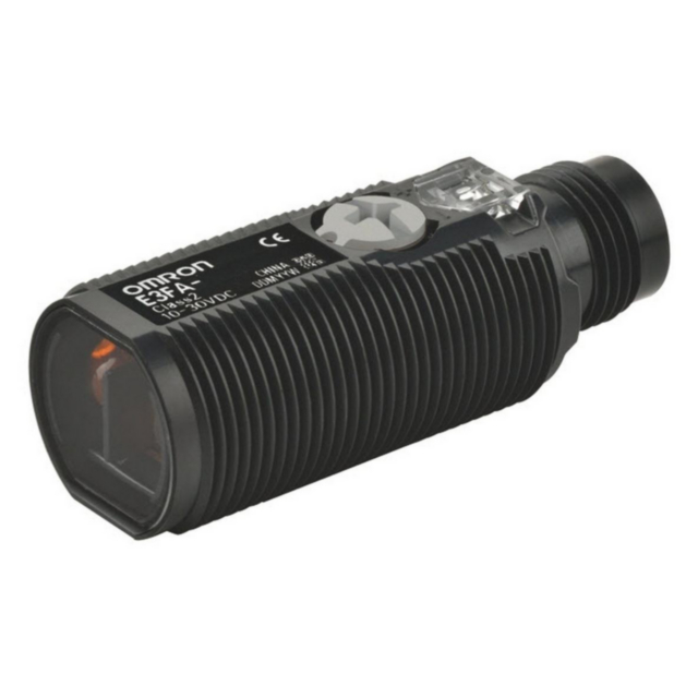 Omron E3FADP23 Photoelectric sensor, M18 threaded barrel, plastic, red LED, diffuse, 1 m, PNP, Light-ON/Dark-ON, M12 connector