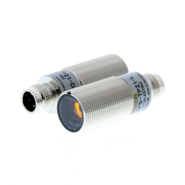 Omron E3FBTP21 Photoelectric sensor, M18 threaded barrel, metal, red LED, through-beam, 20 m, PNP, Light-ON/Dark-ON, M12 connector
