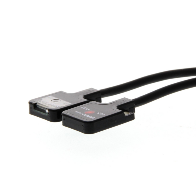 Omron E3TFT23F2M Photoelectric sensor, through-beam, miniature, flat-shape, IR LED, 300mm, PNP, L-on, 2m cable, M2 mounting