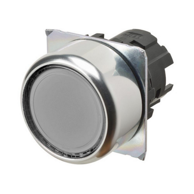 Omron A22NZRNMTWA Pushbutton A22NZ Ø22, bezel metal, FLAT, MOMENTARY, CAP COLOR Transparent WHITE, LIGHTED