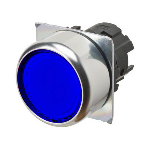 Omron A22NZRNMTAA Pushbutton A22NZ Ø22, bezel metal, FLAT, MOMENTARY, CAP COLOR Transparent BLUE, LIGHTED