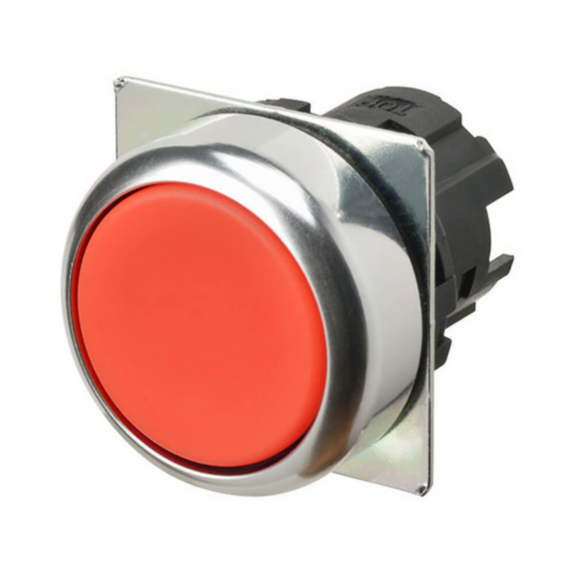 Omron A22NZRNMNRA Pushbutton A22NZ Ø22, bezel metal, FLAT, MOMENTARY, CAP COLOR Opaque RED,