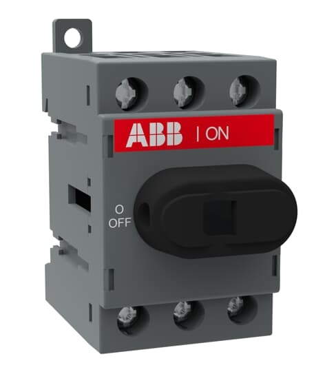 ABB OT40F3 3-pole, front operated, base mounted, DIN-rail mountable switch-diconnector / non-fusible diconnect switch with protected clamp terminals, handle and shaft are not included