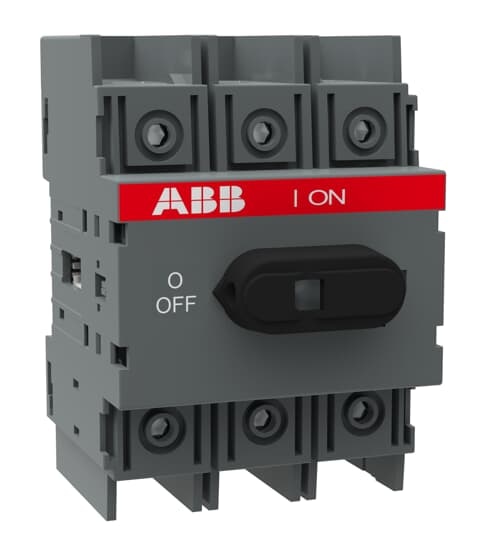 ABB OT60F3 3-pole, front operated, base mounted, DIN-rail mountable switch-diconnector / non-fusible diconnect switch with front protected clamp terminals, handle and shaft are not included