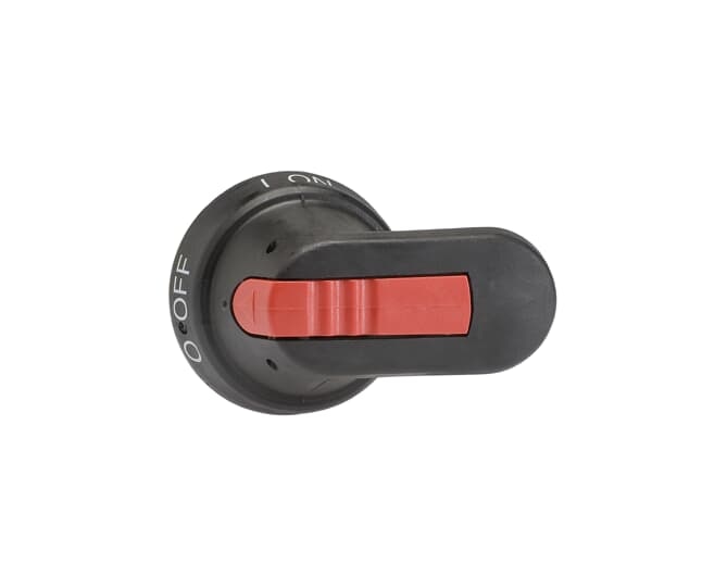 ABB OHB65J6 OHB65J6, pistol handle for base and DIN-rail mounted switches. Suitable for shaft diameter 6 mm. Color black, handle length 65 mm. IP65, NEMA 1, 3R, 12, padlockable with three padlocks in OFF-position, door interlock in ON-position. Screw fixing from the back side of the handle. No screws on the front ensures double insulation.