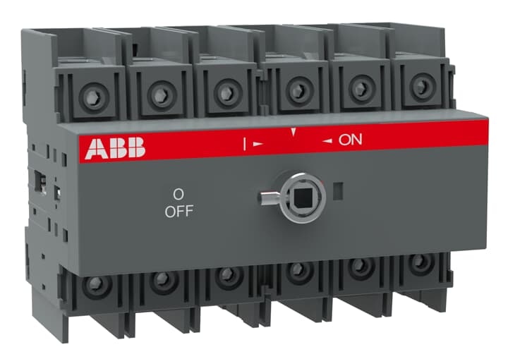 ABB OT30F6 6-pole, front operated, base mounted, DIN-rail mountable switch-diconnector / non-fusible diconnect switch with front protected clamp terminals, handle and shaft are not included