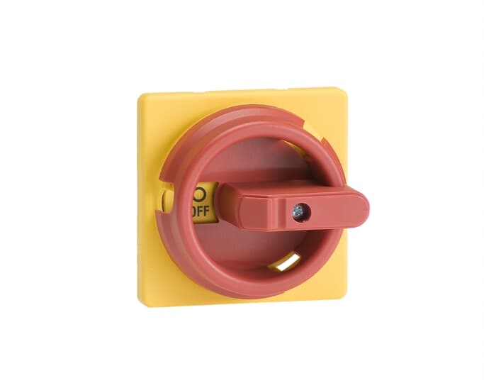 ABB OZ331SPRY One hole on mounting handle with short shaft adaptor for low enclosures base mounting, IP65, NEMA 4X outdoor, size 66x66, suitable for 6 mm shaft, red-yellow