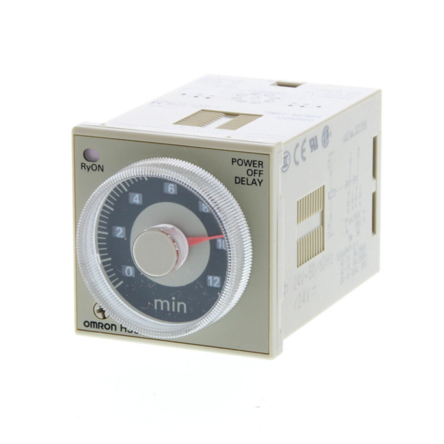 Omron H3CRH8LACDC24M Timer, plug-in, 8-pin, 1/16DIN (48 x 48 mm), power off-delay, 0.05-12 m, DPDT, 5 A