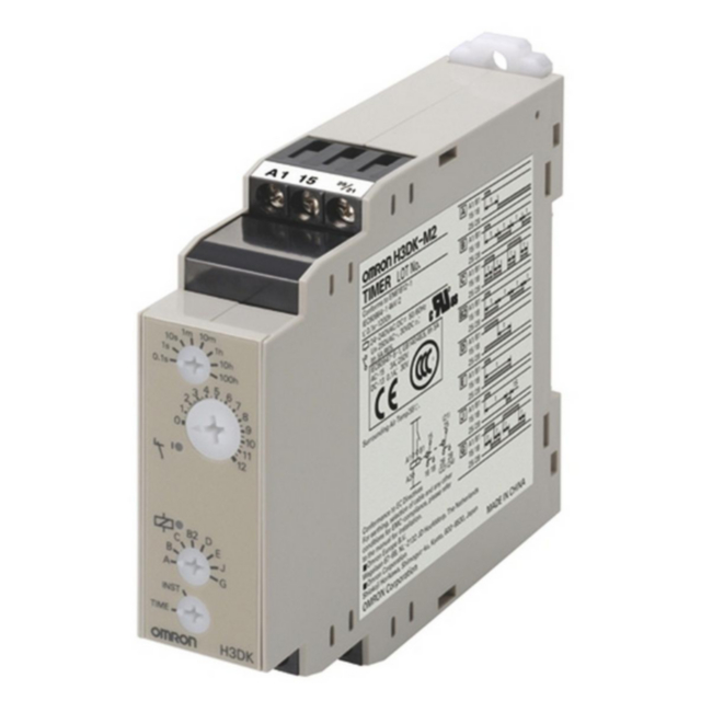 Omron H3DKM2ACDC24240 Timer, DIN-rail mounting, multi range, multi mode timer, 8 modes incl. off-delay, 2 output relays, 24 to 240 VAC/DC