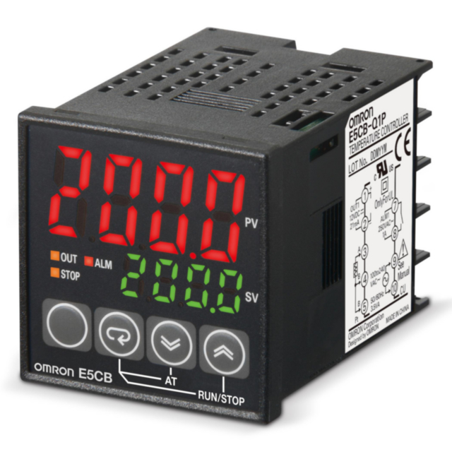 Omron E5CBQ1TCDACDC24 Temp. controller, LITE, 1/16DIN (48 x 48mm), 12 VDC pulsed output, ON/OFF or PID Control, Thermocouple input, 1 Alarm Rel., 24 VAC/DC