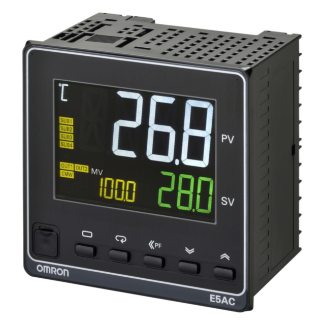 Omron E5ACRX4D5M010 Temp. controller, PRO,1/4 DIN (96x96mm),1 x Rel. OUT,4 AUX,EVT. I/P 4,Ht. Burnout SSR fail.,24VAC/DC