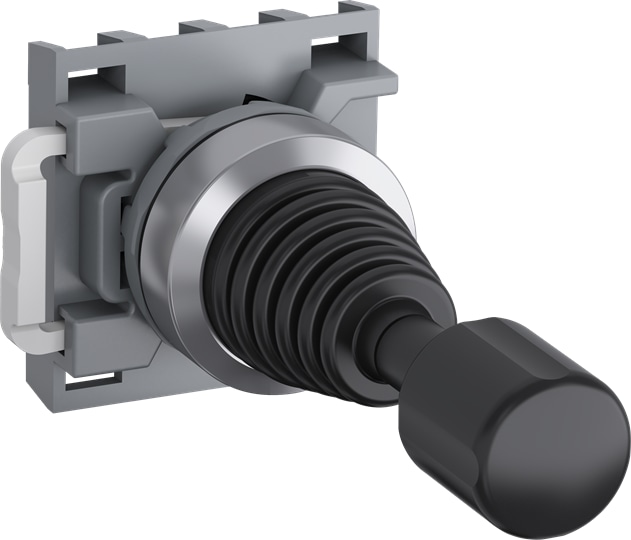 ABB MJS560B The MJS5-60B Joystick is: 4-position - Momentary - Joystick without latching function - Black - Non-illuminated - Chrome Metal - No contact blockThis Joystick is part of ABB's modular plastic range, the most versatile range with a high level of flexibility and market-leading electrical ratings. Engineered for total reliability, longer lifetime, and highest mechanical durability. Self-cleaning contacts ensure reliable operation without the need for maintenance, increasing uptime. A high degree of protection guarantees reliability in extreme environments. The innovative design simplifies the entire process, from selection to easy and quick, tool-free installation. The perfect solution for every application.