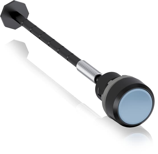 ABB KPR3100L The KPR3-100L Reset push button is: With shaft - Momentary - Flush - Blue - Non-illuminated - Black Plastic - RUECKSTELLTASTE KPR3-100L FLACH MIT STOESSEL BLAUThis Reset push button is part of ABB's modular plastic range, the most versatile range with a high level of flexibility and market-leading electrical ratings. Engineered for total reliability, longer lifetime, and highest mechanical durability. Self-cleaning contacts ensure reliable operation without the need for maintenance, increasing uptime. A high degree of protection guarantees reliability in extreme environments. The innovative design simplifies the entire process, from selection to easy and quick, tool-free installation. The perfect solution for every application.