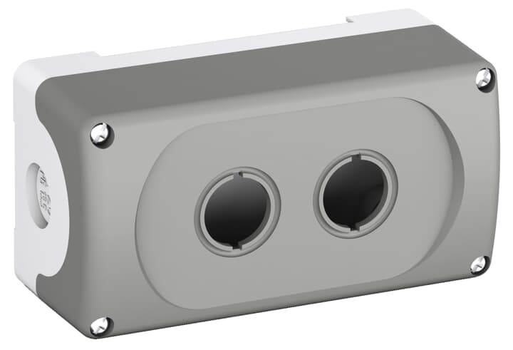 ABB MEP20 MEP2-0 Enclosure istwo seats empty grey plastic enclosure This enclosure can fit both modular and compact range. Modular range can be with the unique possibility to mount up to 5 contact blocks assigned to one operator. Degree of protection: IP66 UL/NEMAtype 1, 3R, 4, 4X, 12, 13