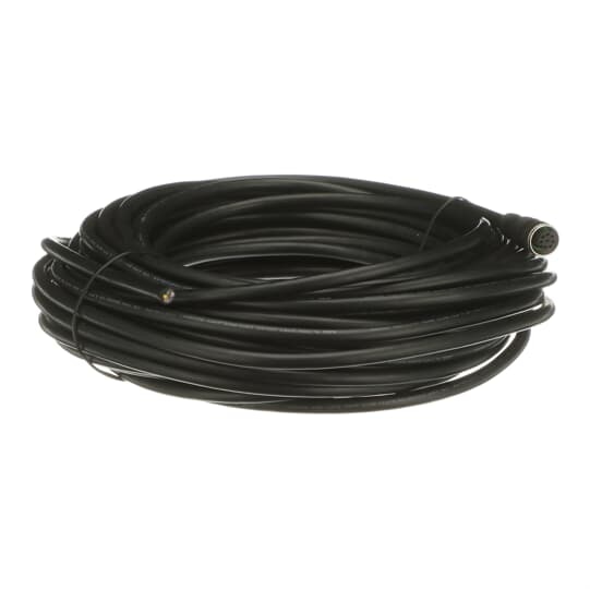 ABB 2TLA020056R4100 M12-C203 is a shielded cable with a straight M12-8 female connector and a free end. The eight conductors have a cross section of 0.34 mm2. The jacket is made of black PVC. The length of the cable is 20 meters.