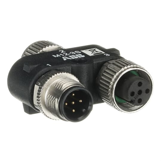 ABB 2TLA020055R0600 M12-3S is a M12 Y-connector for series connection of DYNlink devices with the StatusBus function. Connector #2 is a M12-5 female connector for connection of the DYNLINK safety device, connector #1 is a M12-5 male connector for connection of +24VDC, 0V, the incoming DYNlink signal and the StatusBus and connector #3 is a M12-5 female connector for the outgoing inverted DYNlink signal towards another DYNlink safety device or safety controller/PLC.