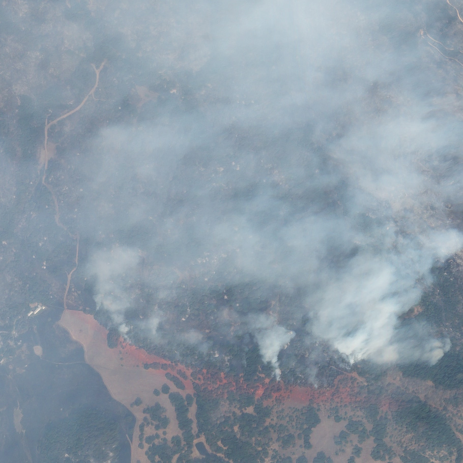 High-resolution SkySat image show wildfires sweeping through the hills northeast of Napa, California on October 10, 2017. 