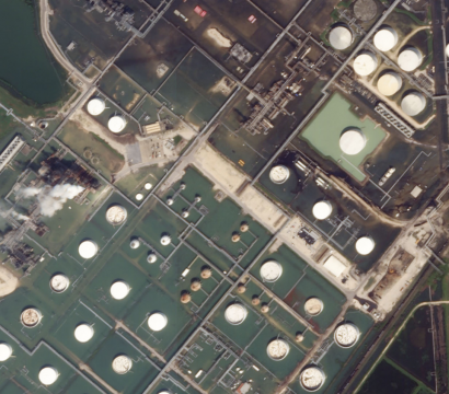 Port Arthur, which houses the largest U.S. oil refinery, pictured via Planet's satellites after Hurricane Harvey