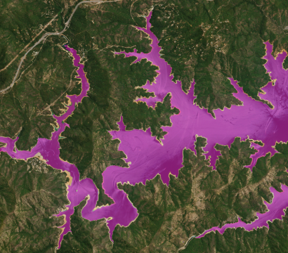 Identifying watershed areas to calculate water level change on RapidEye image of California reservoir