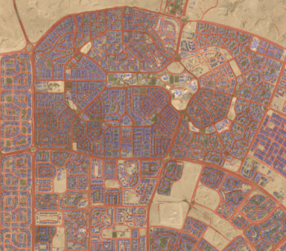 Roads and building detentions overlaid on a PlanetScope monthly mosaic of Cairo