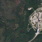 Space Launch Complex 40 at Kennedy Space Center, with a Falcon 9 on the pad. © 2020, Planet Labs Inc. All Rights Reserved.