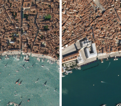 Planet imagery shows the usually-busy Venice canals in October of 2019 (left) and the nearly empty waterways on March 18, 2020 (right), following Prime Minister Giuseppe Conte’s call for a countrywide lockdown. © 2020, Planet Labs Inc. All Rights Reserved.