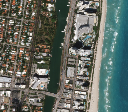 Planet imagery shows a deserted Miami Beach in Florida due to COVID-19 closures. © 2020, Planet Labs Inc. All Rights Reserved.