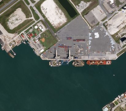 SpaceX’s Atlantic fleet moored at Port Canaveral, Florida and imaged by a Planet SkySat on March 7, 2020. © 2020, Planet Labs Inc. All Rights Reserved.