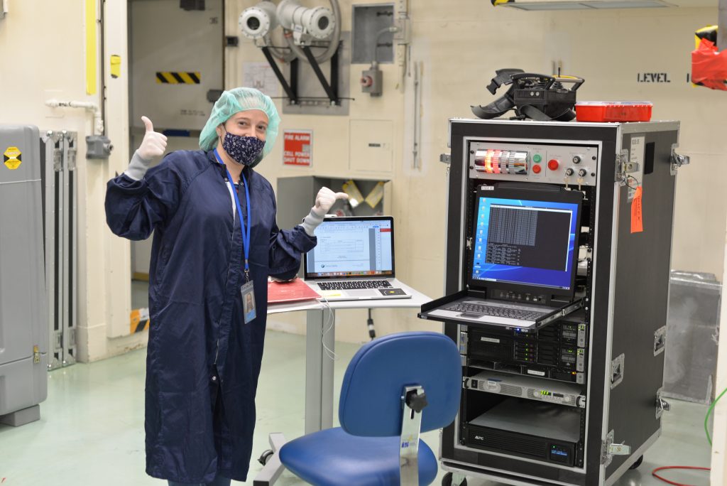 Natasha Nogueira working on pre-launch procedures preparing Planet’s SkySats for launch