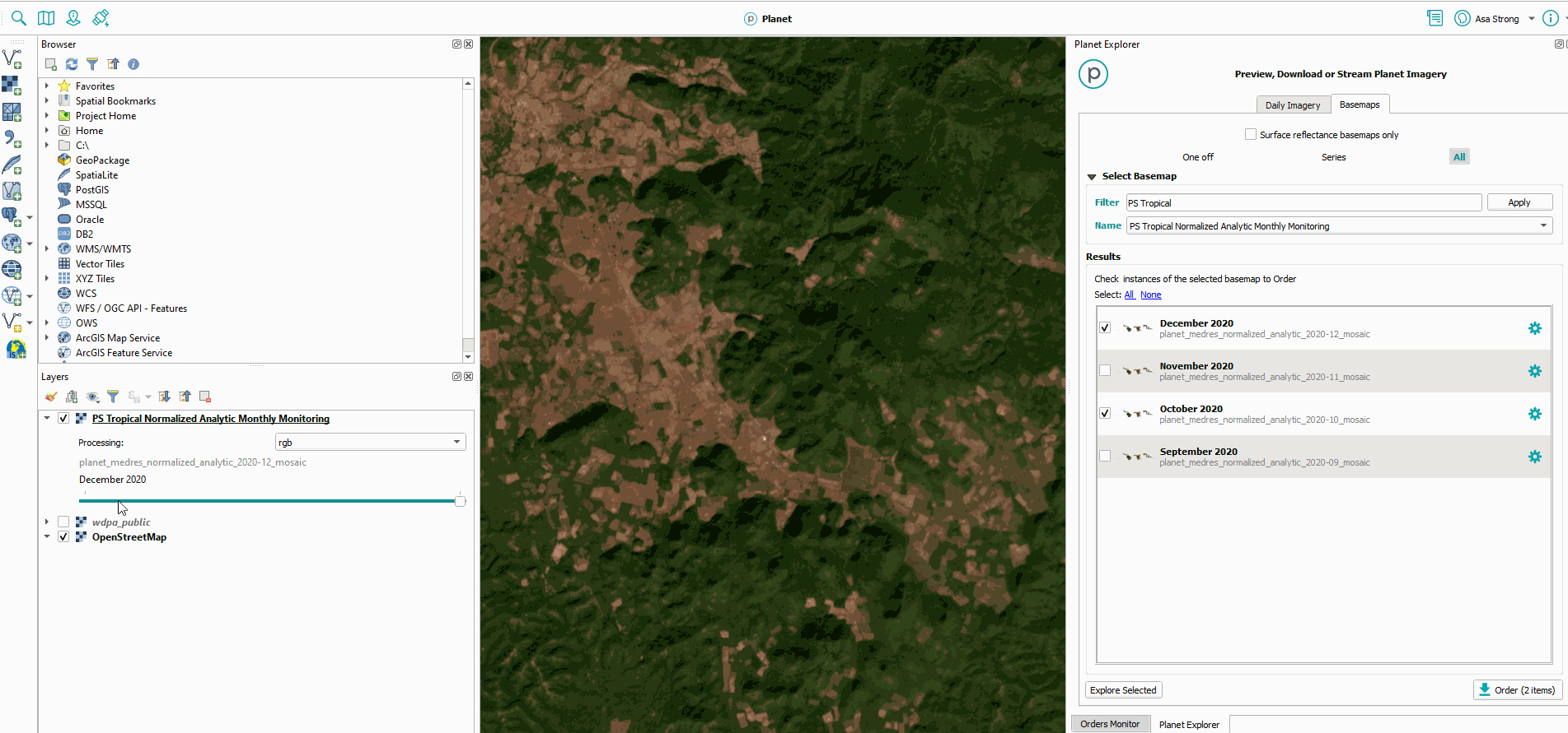 The Planet Basemaps Panel in QGIS now allows bulk download of Basemap quads.