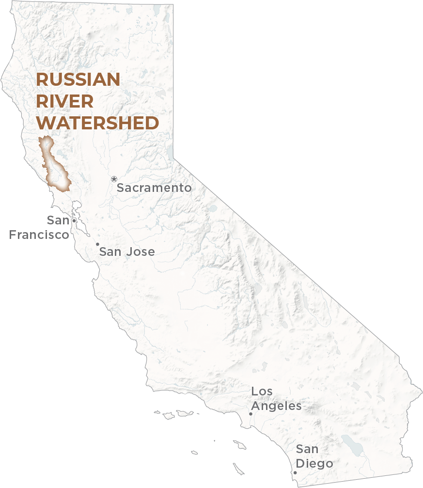 Using NDVI Differences To Measure Drought In The Russian River Watershed   CA Locator Map Russian River Watershed 