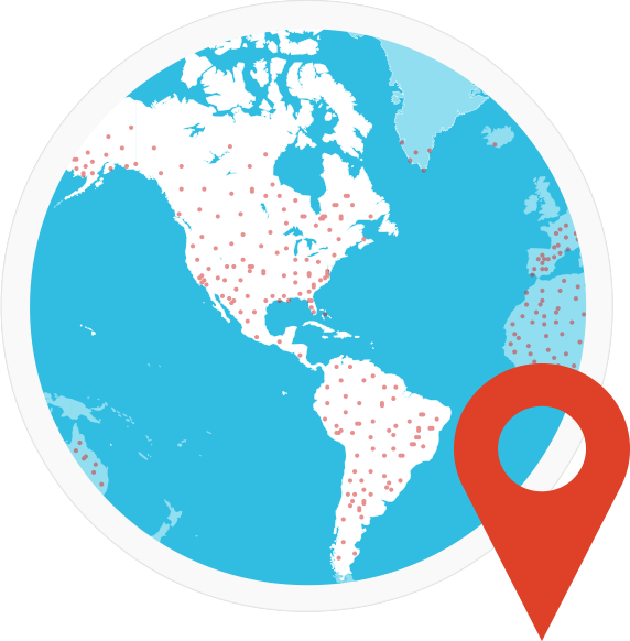 Globe with hotspot locations pinned