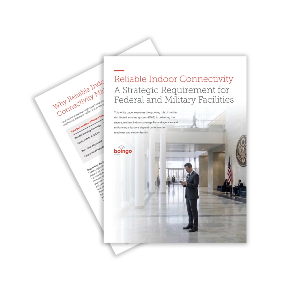 Federal and military indoor cellular coverage white paper discussing distributed antenna systems (DAS), mission readiness and facility modernization. 