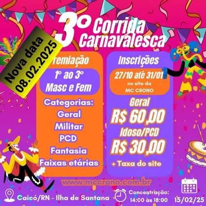 Imagem de divulgação da corrida 3ª Corrida Carnavalesca