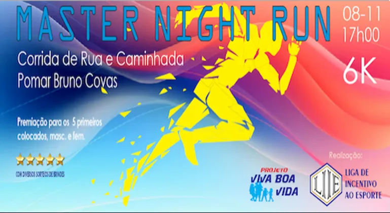 Imagem de divulgação da corrida Master Night Run Corrida e Caminhada
