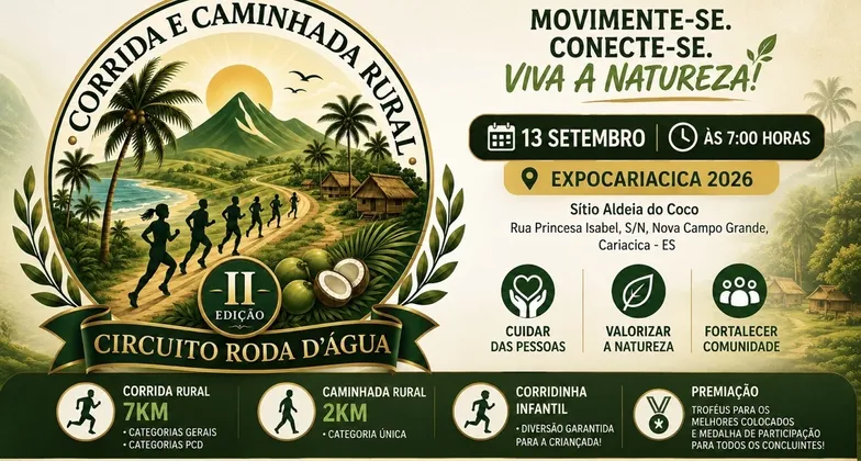 Imagem de divulgação da corrida II Corrida e Caminhada Rural Circuito Roda DÁgua