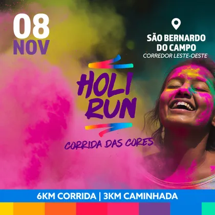 Imagem de divulgação da corrida Holi Run - Corrida Das Cores - São Bernardo Do Campo 2026