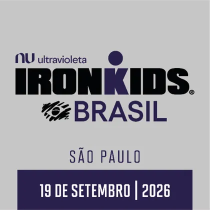 Imagem de divulgação da corrida 2026 NUBANK ULTRAVIOLETA IRONKIDS IRONMAN 70.3 São Paulo
