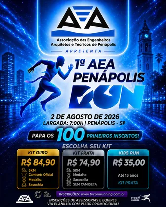 Imagem de divulgação da corrida Aea Penápolis Run 1ª Corrida Da Associação Dos Engenheiros Arquitetos E Técnicos
