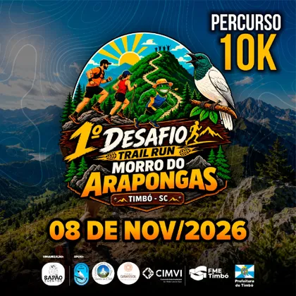 Imagem de divulgação da corrida 1º Desafio Trail Run - Morro Arapongas Timbó - Sc