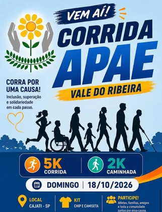 Imagem de divulgação da corrida Corrida Apae Vale Do Ribeira, Cajati Sp.