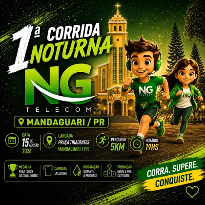 Imagem de divulgação da corrida 1ª Corrida Noturna Ng Telecom Mandaguari Pr