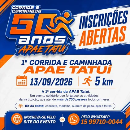 Imagem de divulgação da corrida 1ª Corrida E Caminhada Apae Tatui Sp