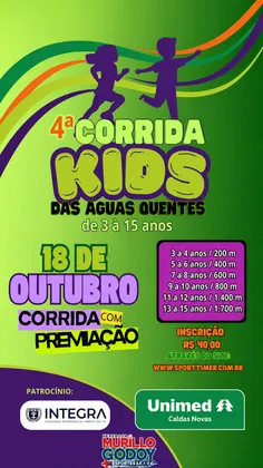 Imagem de divulgação da corrida 4ª Corrida Kids Das Águas Quentes
