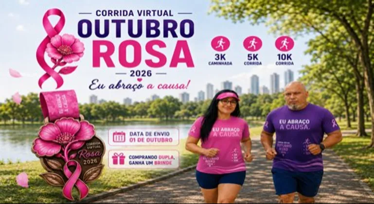 Imagem de divulgação da corrida Corrida Virtual Outubro Rosa 2026