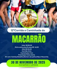 Imagem de divulgação da corrida 12ª Corrida E Caminhada Do Macarrao 2025