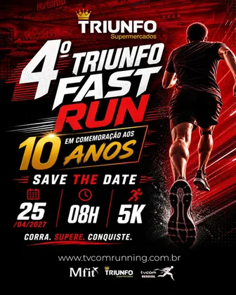 Imagem de divulgação da corrida 4º Triunfo Fast Run Super 5k - 10 Anos - Teodoro Sampaio Sp