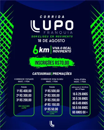 Imagem de divulgação da corrida Corrida Lupo - Franquia
