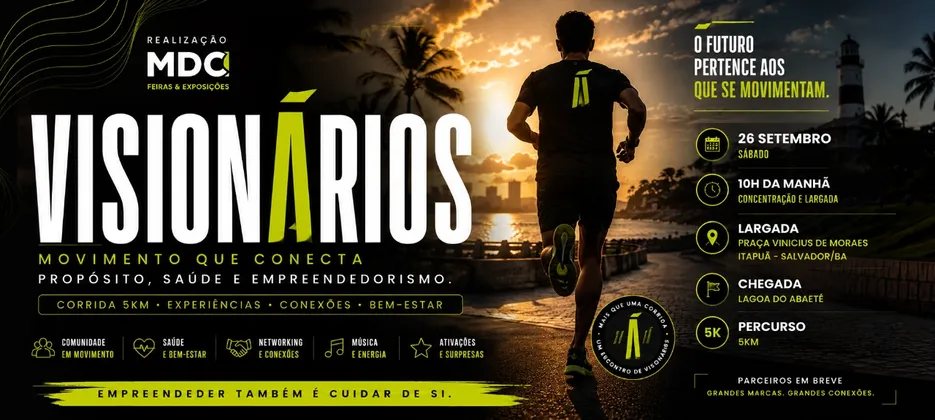 Imagem de divulgação da corrida Encontro dos Visionários 2026 - Edição Salvador/BA