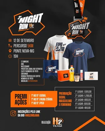 Imagem de divulgação da corrida 3ª Night Run H2 Team- Ponte Nova